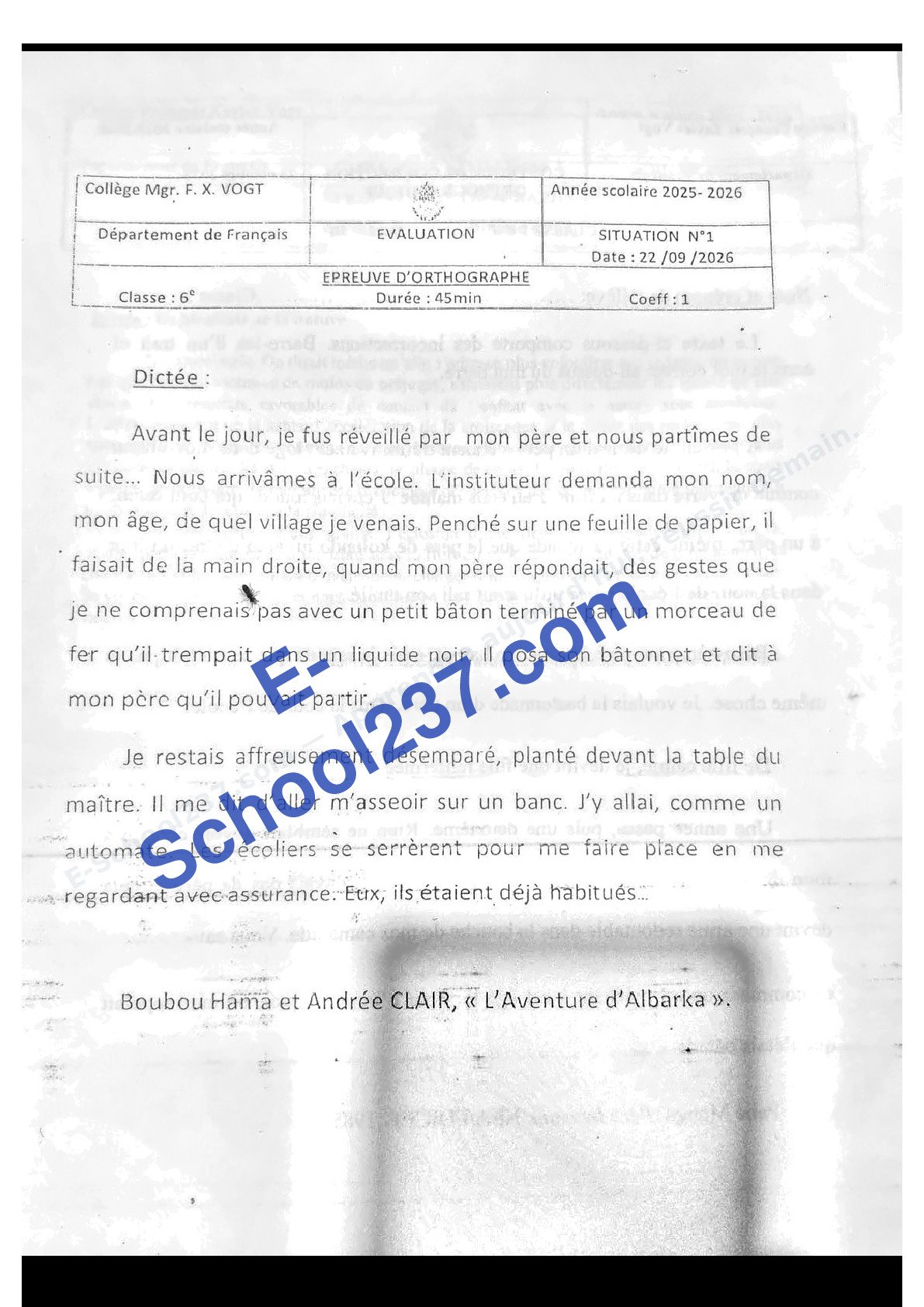 Orthographe_6e_Evaluation_Situation_1_22_09_2026_Vogt_E-School237.......