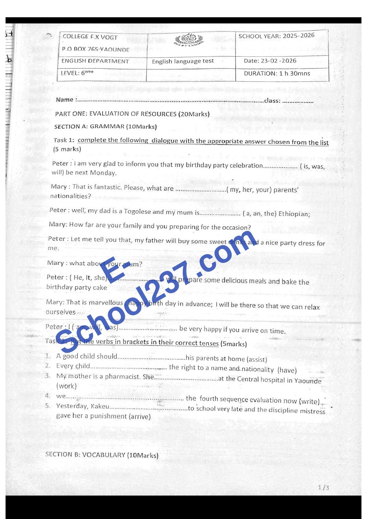 .Anglais_6e_Evaluation_23-02-2026_Vogt_E-School237.