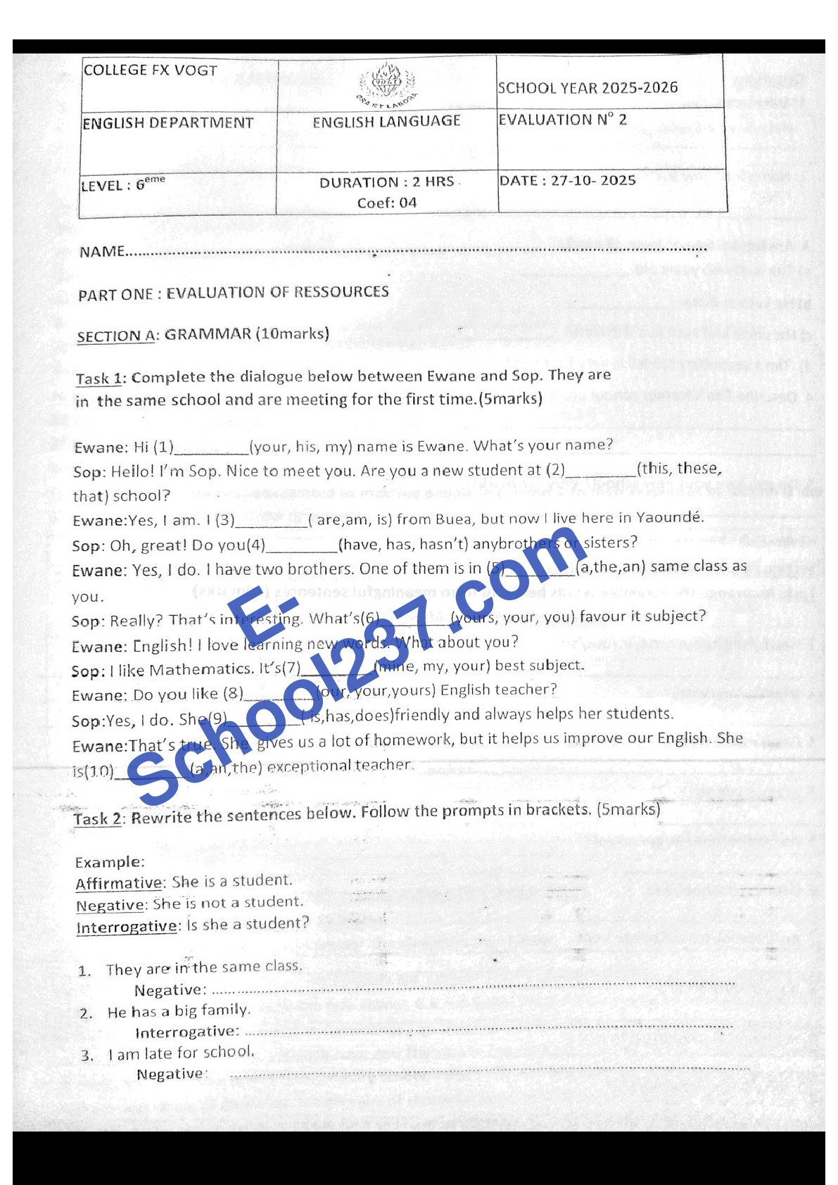 Anglais_6e_Evaluation_2_27-10-2025_Vogt_E-School237